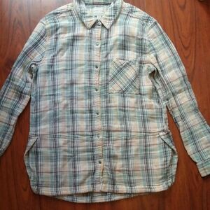 Melrose and Market Green and Cream Plaid Shirt